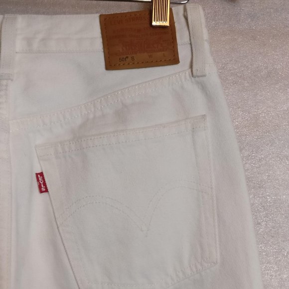 Levis 501S Button Fly HighRise White Jean 26 DON'T MIND IF I DO wash, 100%Cotton - Picture 10 of 12
